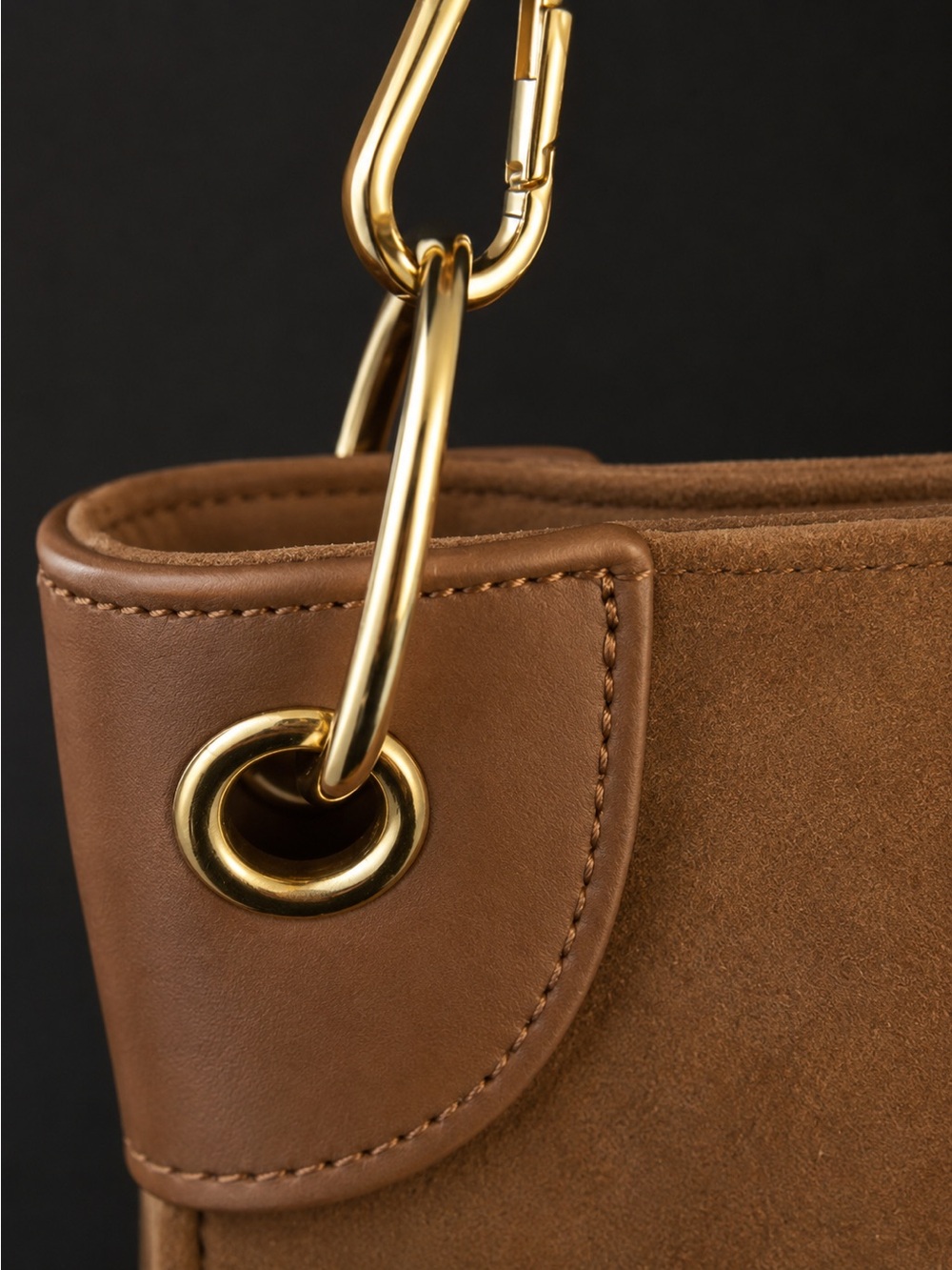Rivet Suede Hobo Bag-Camel - Picture 4 of 6